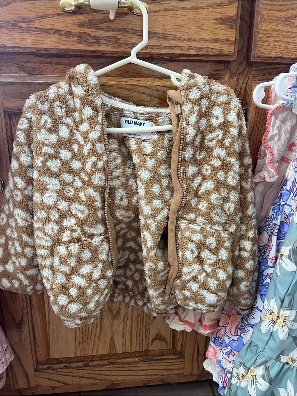 Old Navy Tan & White Fuzzy Zip-Up Kids Jacket